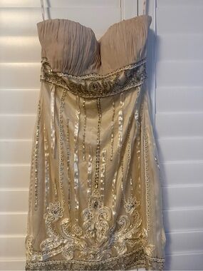 sue wong champagne beaded dress Sue Wong - Sequined Bodice Empire Chiffon Dress N5100 6 / Champagne*